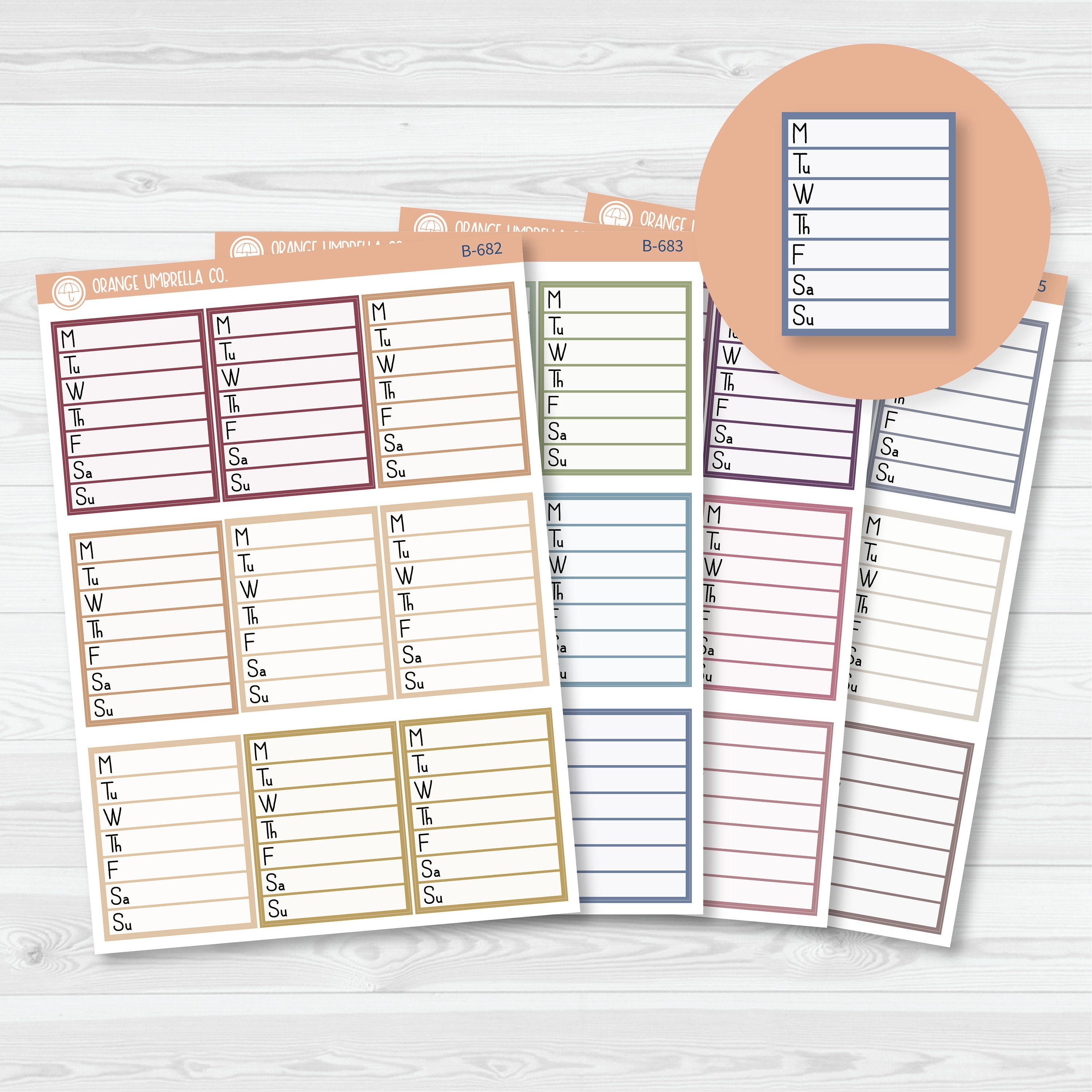 Side Bar Weekly Tracker Planner Stickers | F16 | B-682-B-685