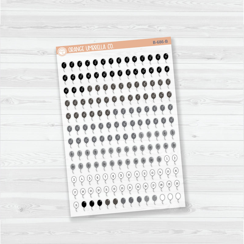 Birthday Balloon Date Dots | Clear Matte | 5 Months Planner Stickers | B-686-CM