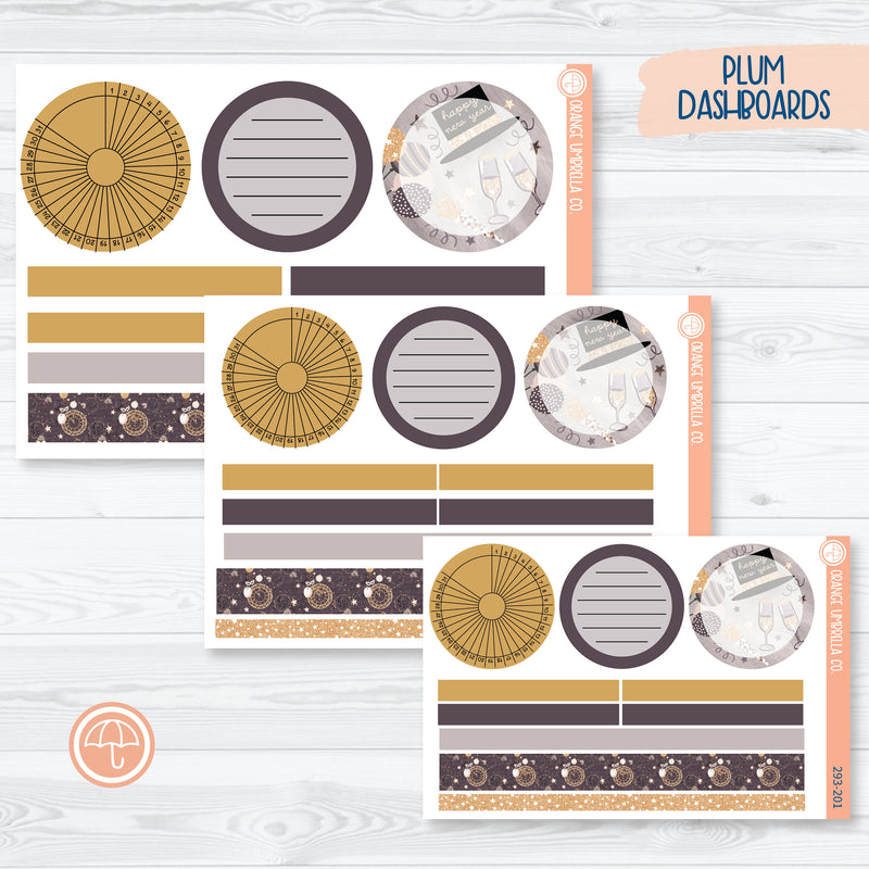 New Year's Plum Dashboards Planner Kit Stickers | 293-201