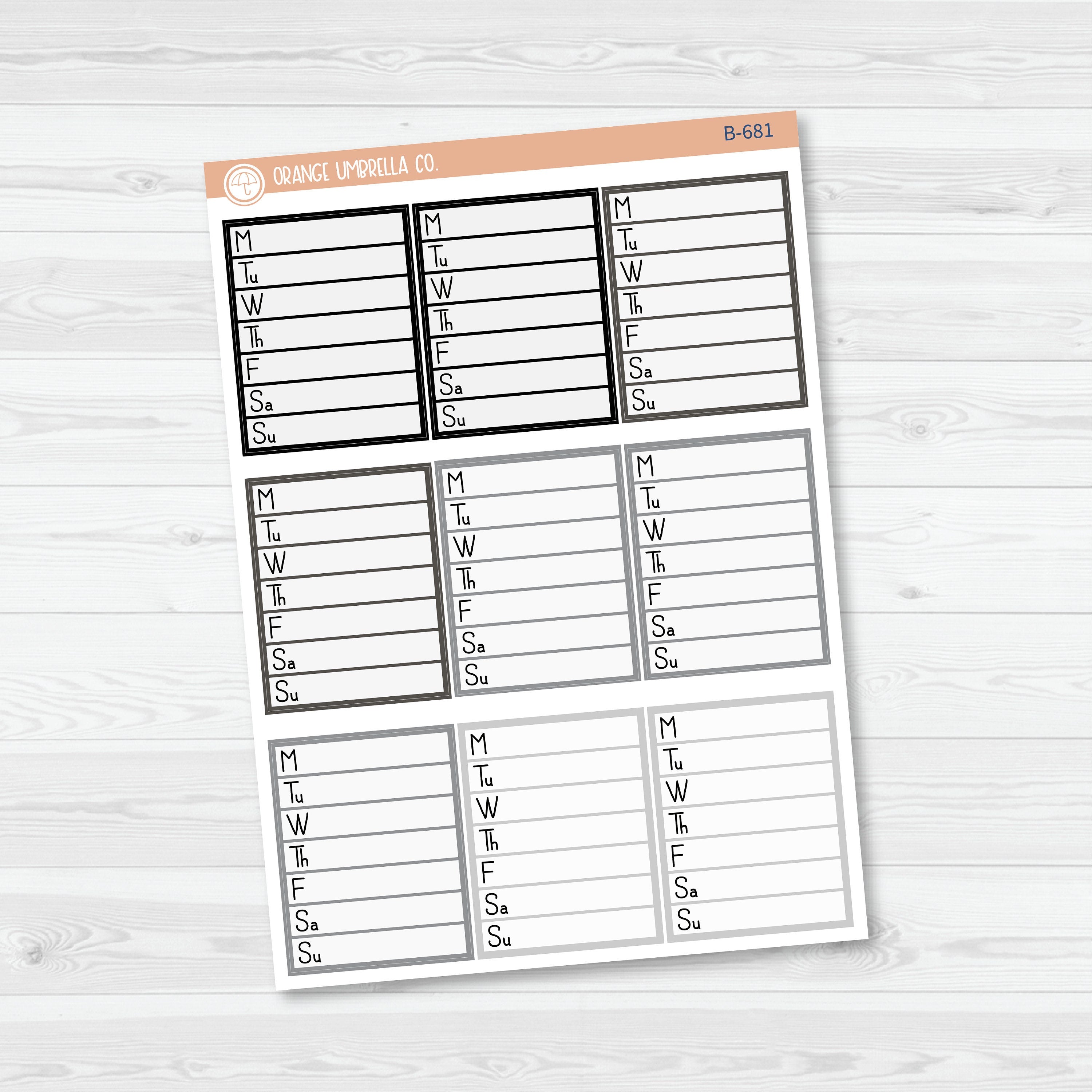 Side Bar Weekly Tracker Planner Stickers | F16 | B-678-B-681