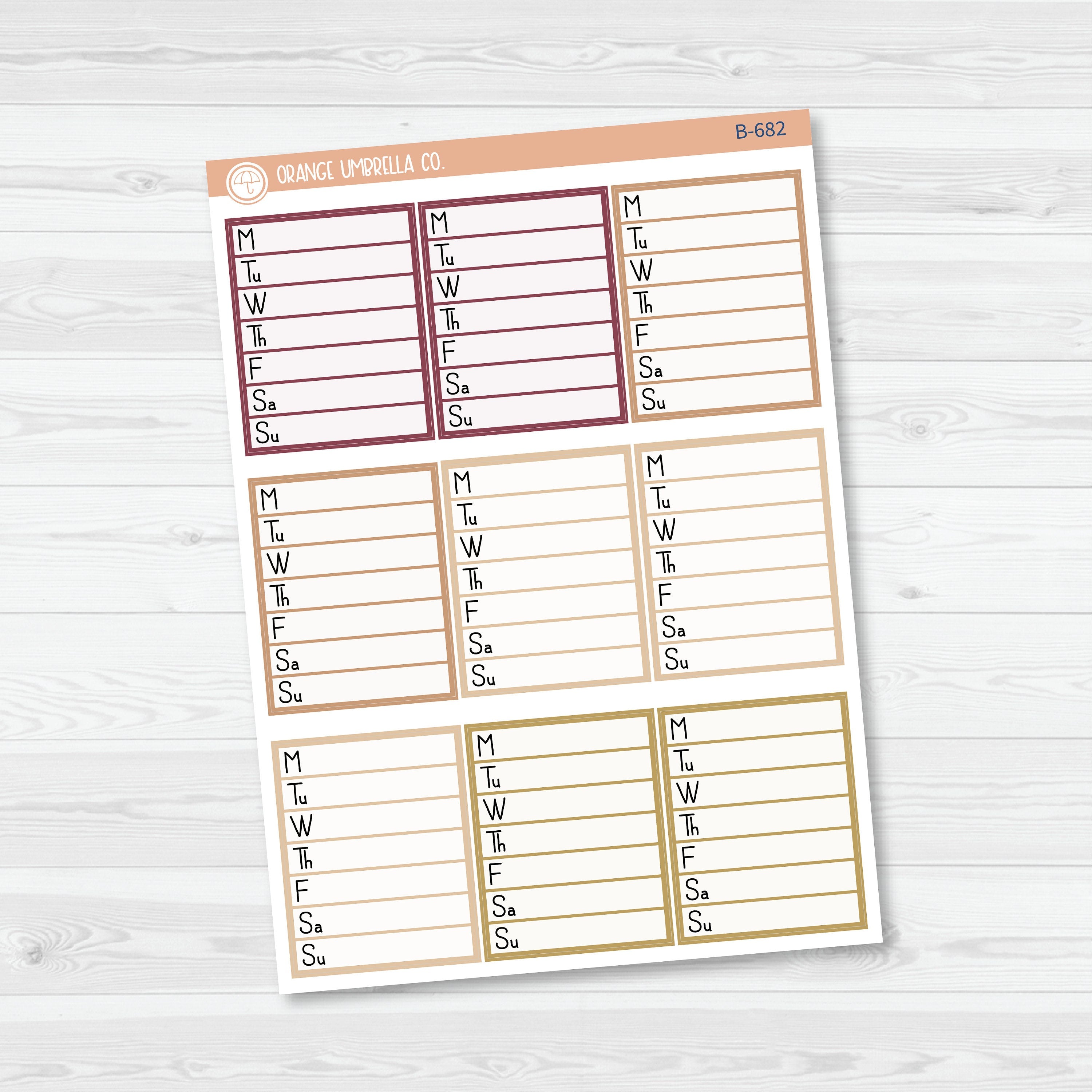 Side Bar Weekly Tracker Planner Stickers | F16 | B-682-B-685