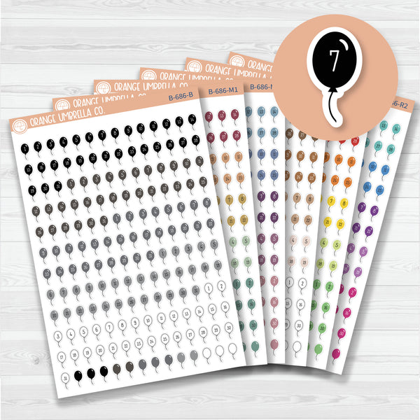 Birthday Balloon Date Dots | 5 Months Planner Stickers | B-686