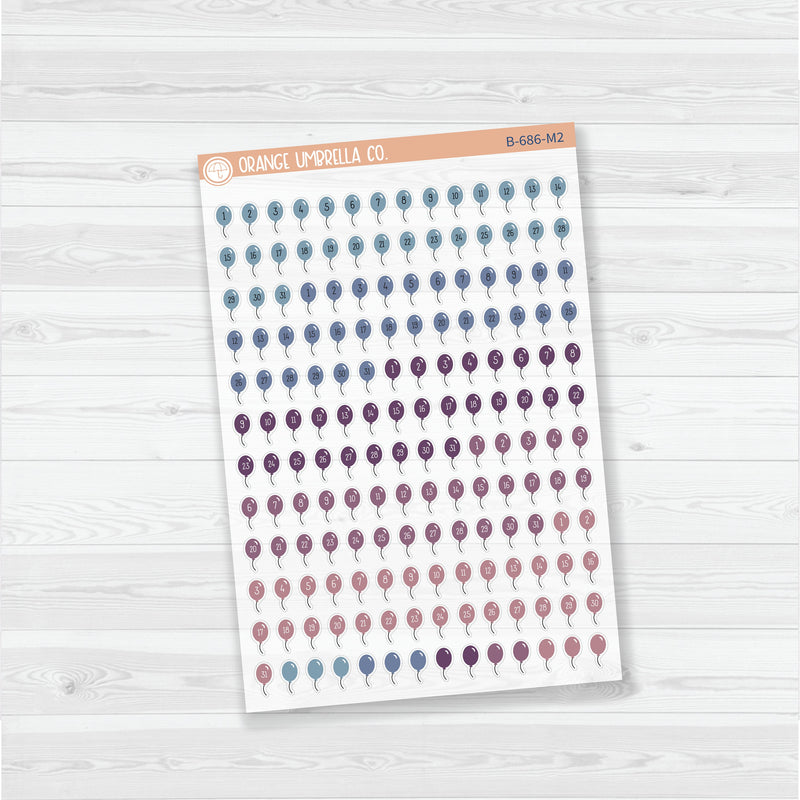 Birthday Balloon Date Dots | Clear Matte | 5 Months Planner Stickers | B-686-CM