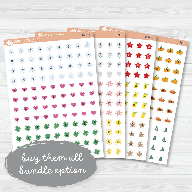 Yearly Themed Date Dots | 3 Months Holiday Planner Stickers | B-689-692