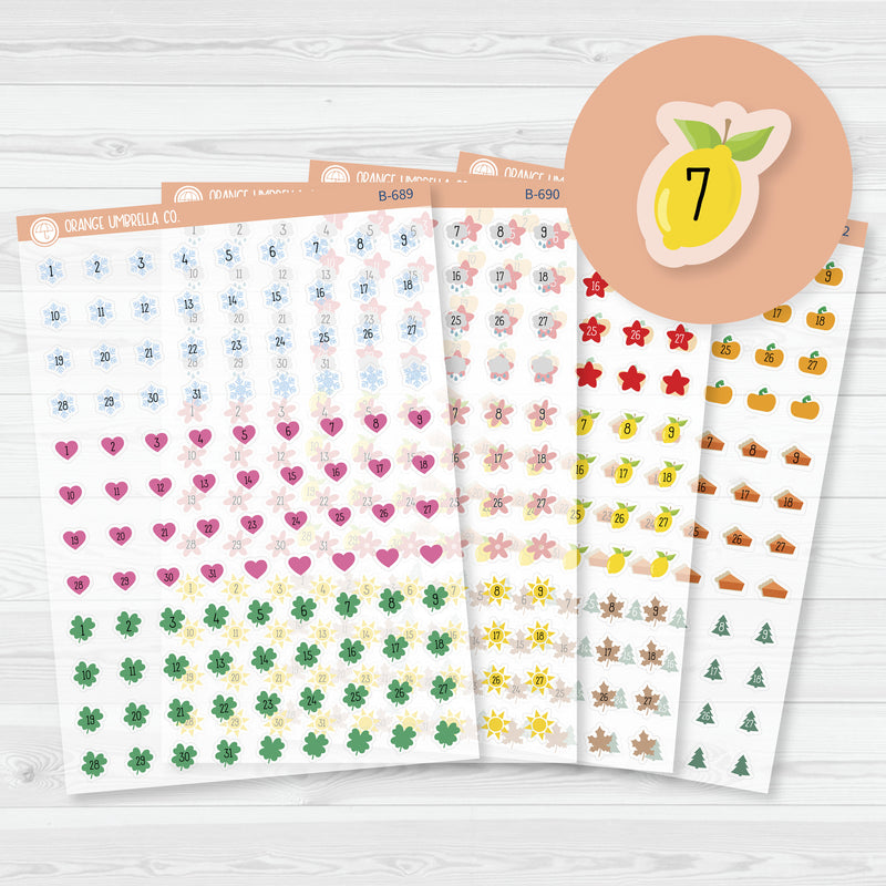 Yearly Themed Date Dots | 3 Months Holiday | Clear Matte Planner Stickers | B-689-692-CM