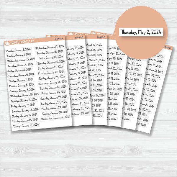 Dates of the Month - Jan-Jun 2024 Planner Stickers | F16 Print | B-694-B-699-B