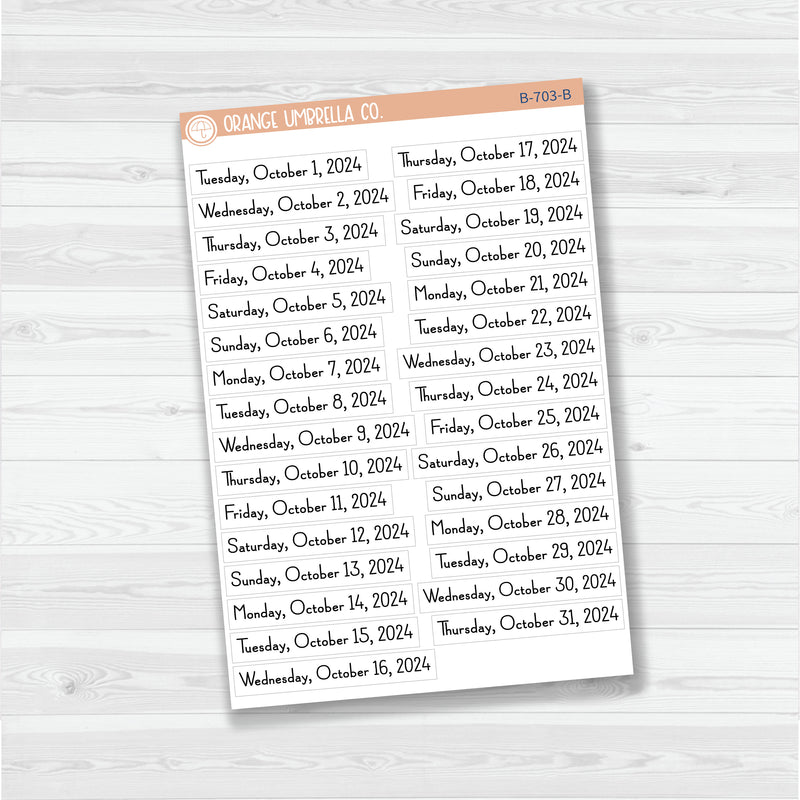 Dates of the Month - Jul-Dec 2024 Planner Stickers | F16 Print | B-700-B-705-B