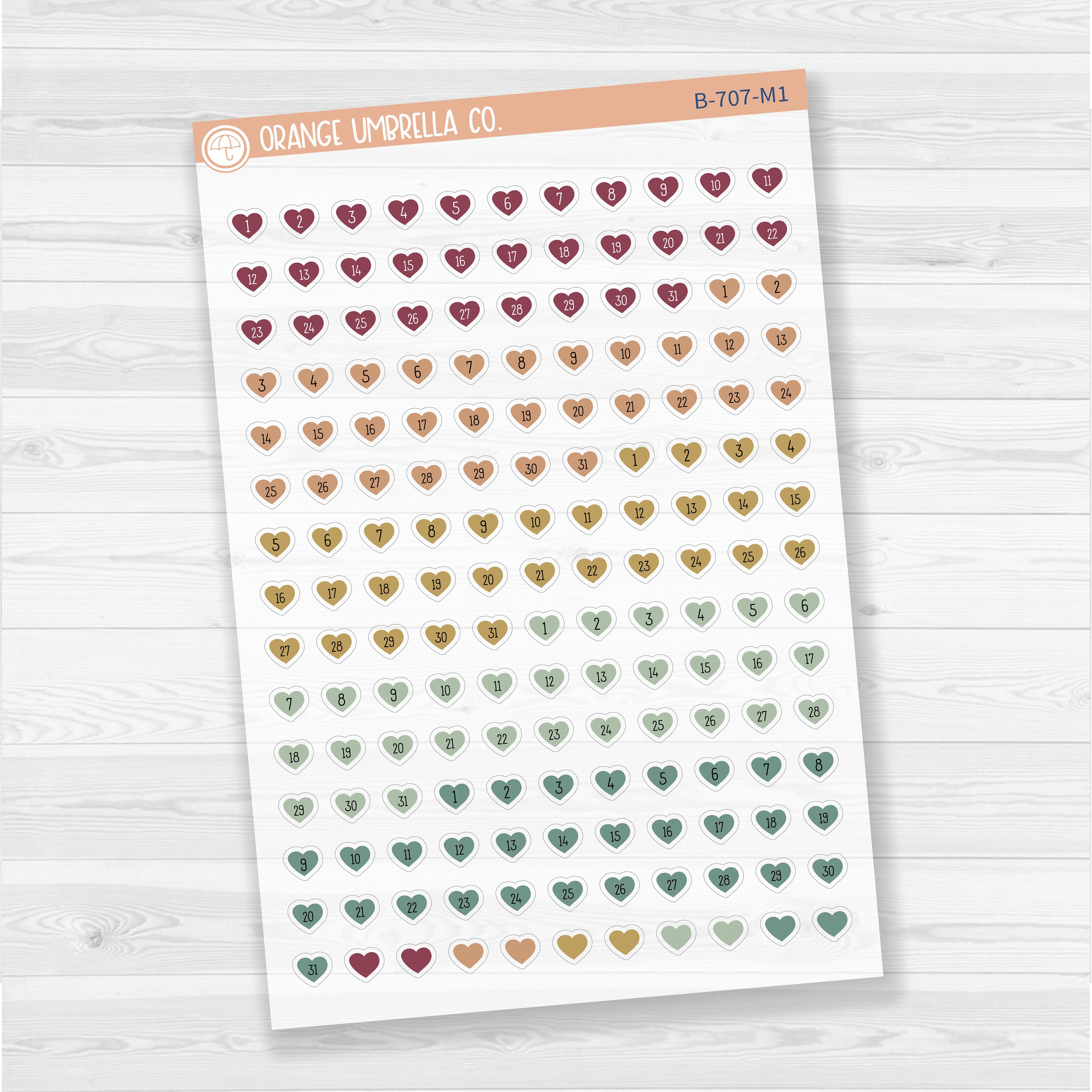Heart Date Dots | Clear Matte | 5 Months Planner Stickers | B-707-CM
