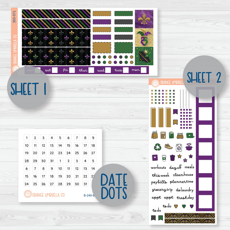 Party Gras | Mardi Gras Hobonichi Weeks Planner Kit Stickers | 303-071