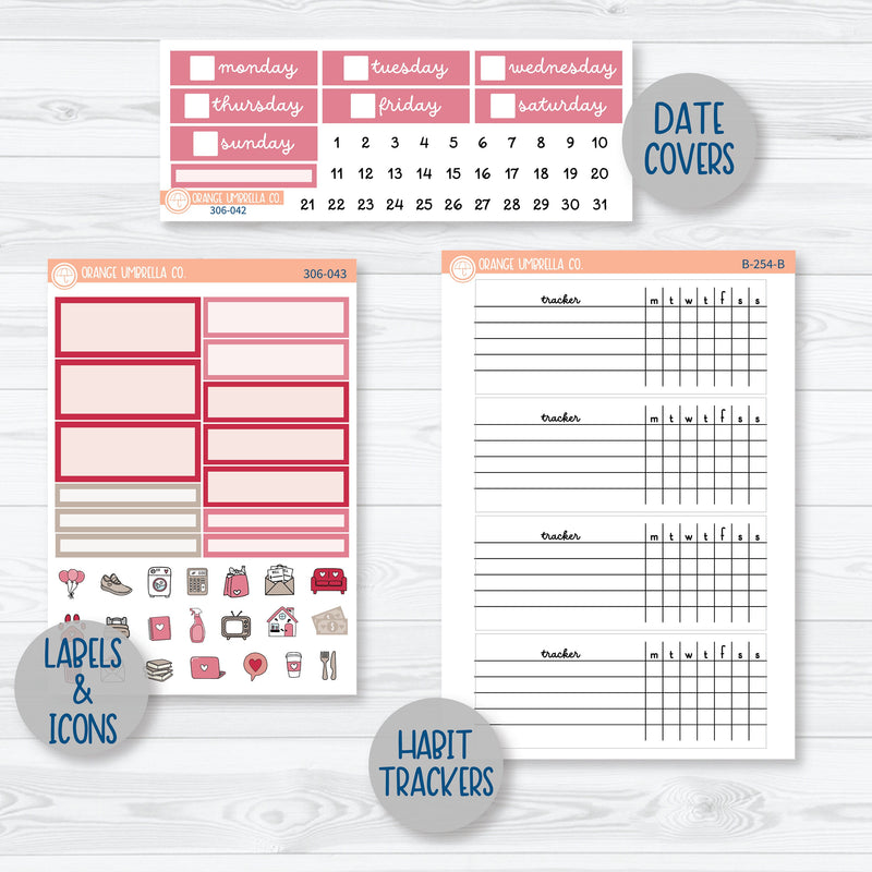 Lovestruck | February Plum Vertical Priorities 7x9 Planner Kit Stickers | 306-041