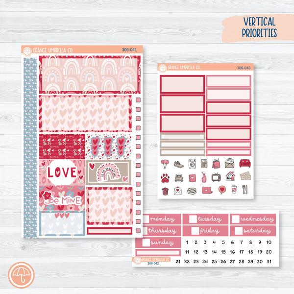 Lovestruck | February Plum Vertical Priorities 7x9 Planner Kit Stickers | 306-041