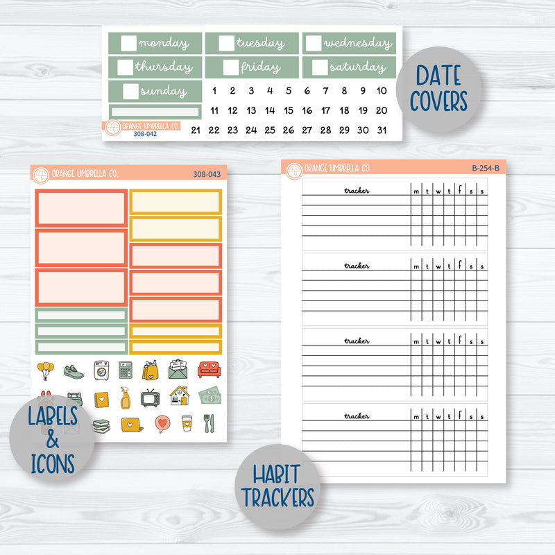 Exhale | Plant Botanical Plum Vertical Priorities 7x9 Planner Kit Stickers | 308-041