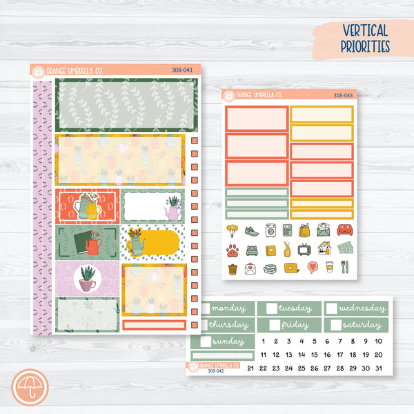 Exhale | Plant Botanical Plum Vertical Priorities 7x9 Planner Kit Stickers | 308-041