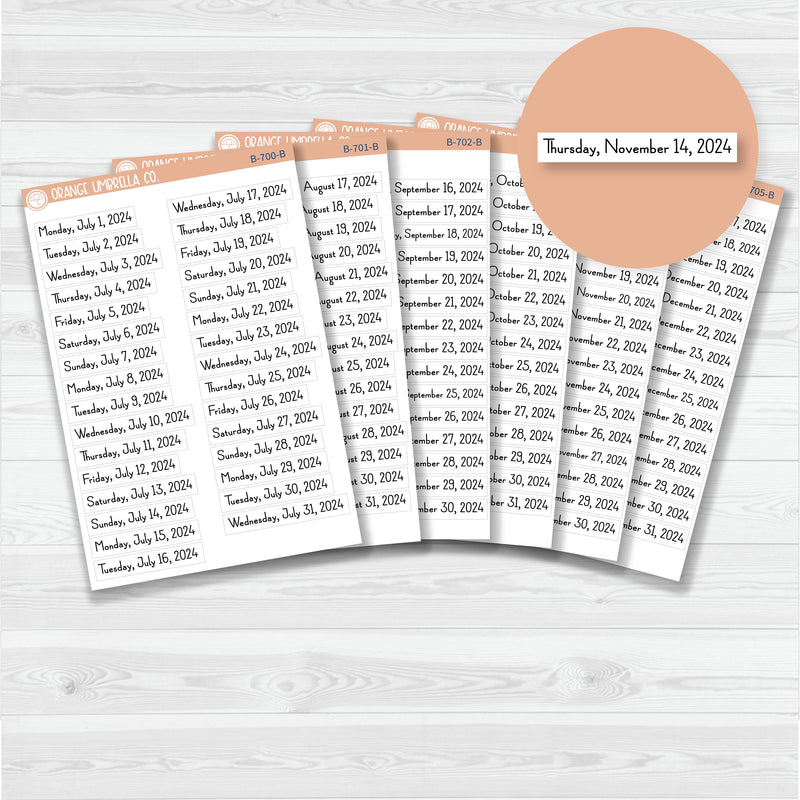 Dates of the Month - Jul-Dec 2024 Planner Stickers | F16 Print | B-700-B-705-B