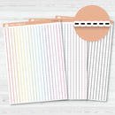 White Matte: White matte planner sticker sheet with 20 black stitched washi strips for journaling or decorative use.