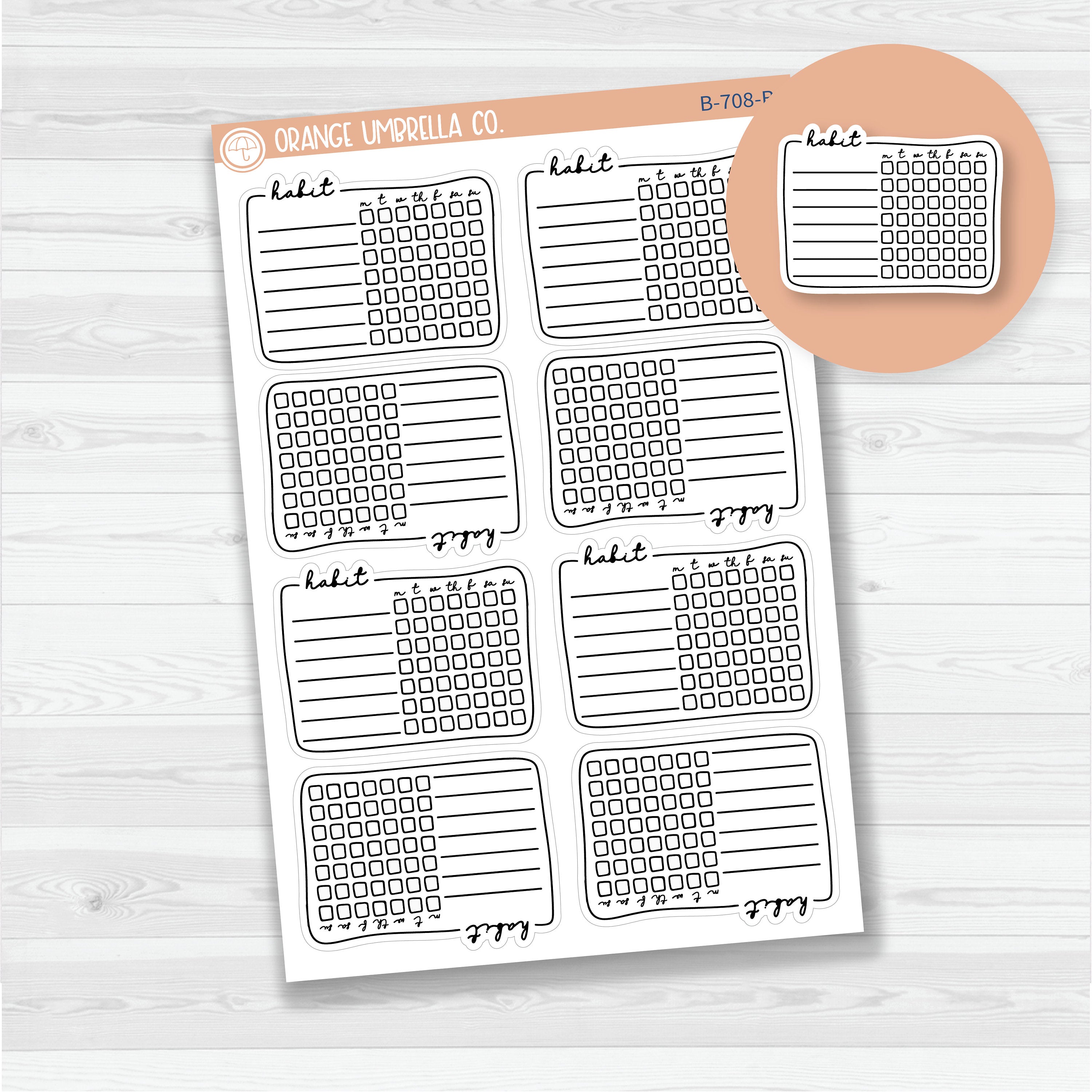 Habit Tracker - Hand Doodled Planner Stickers | 7 Habits | B-708-B