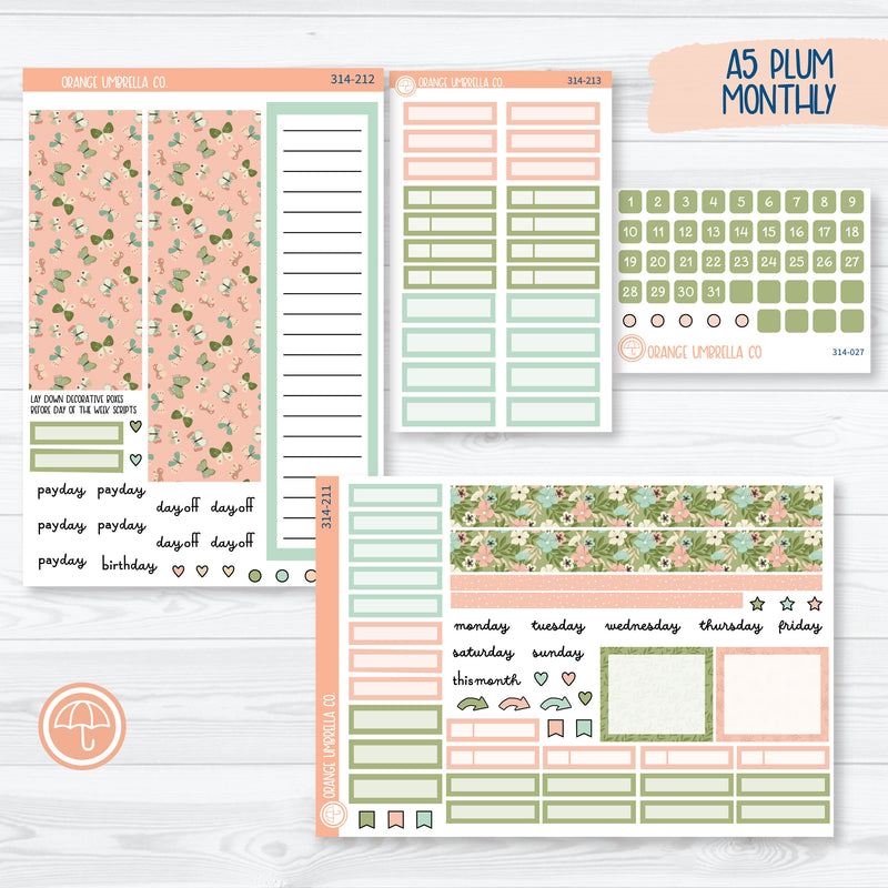 Spring Floral A5 Plum Monthly Planner Kit Stickers | Little Garden | 314-211