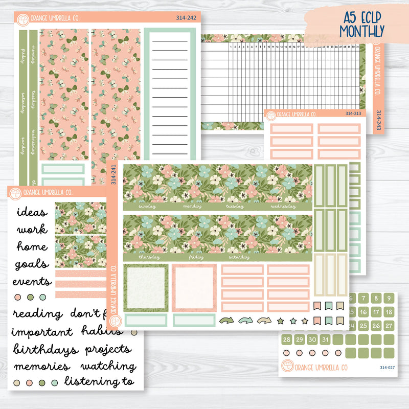 Spring Floral A5 EC Monthly & Dashboard Planner Kit Stickers | Little Garden | 314-241
