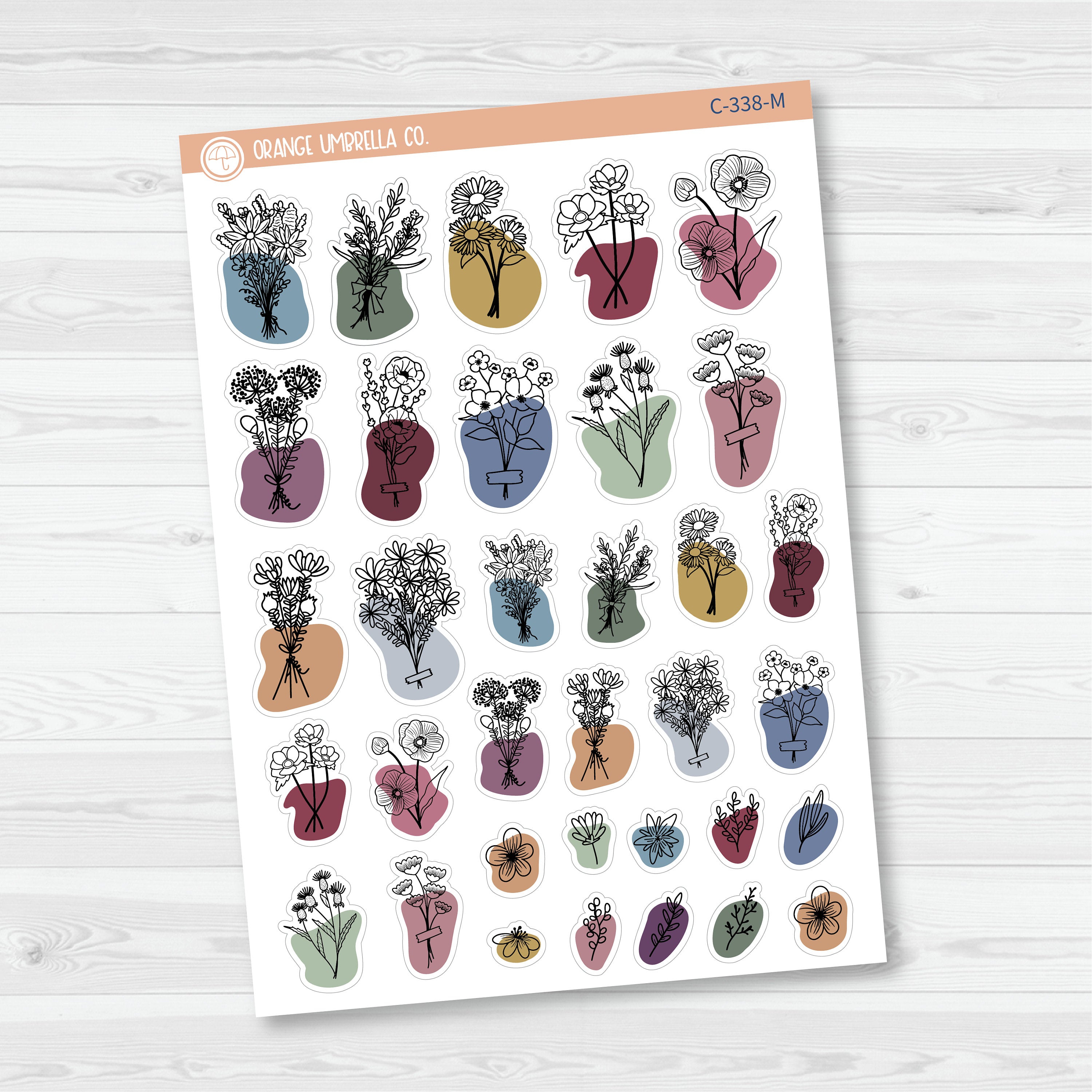Floral Planner Stickers | Hand Doodled Deco | C-338