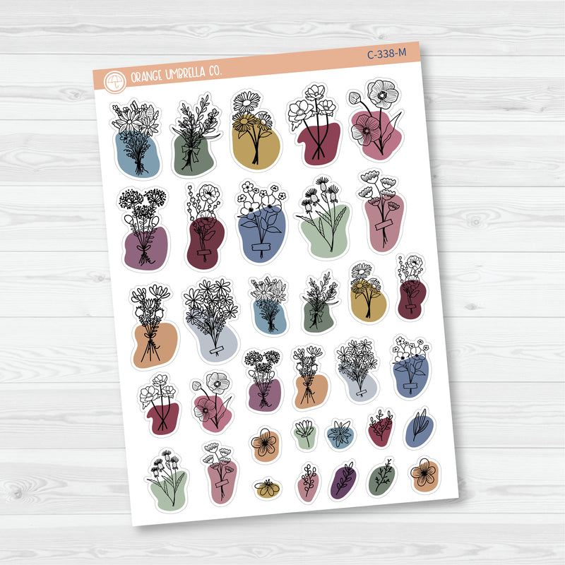Floral Planner Stickers | Hand Doodled Deco | C-338