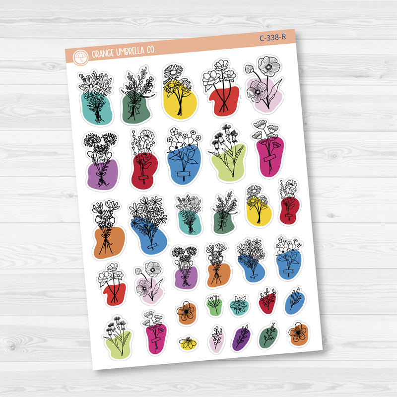 Floral Planner Stickers | Hand Doodled Deco | C-338