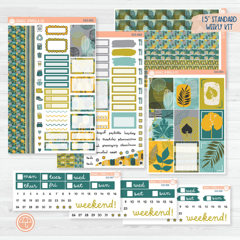 Botanical Retro Leaves | Weekly Planner Kit Stickers | Fresh Start | 315-001