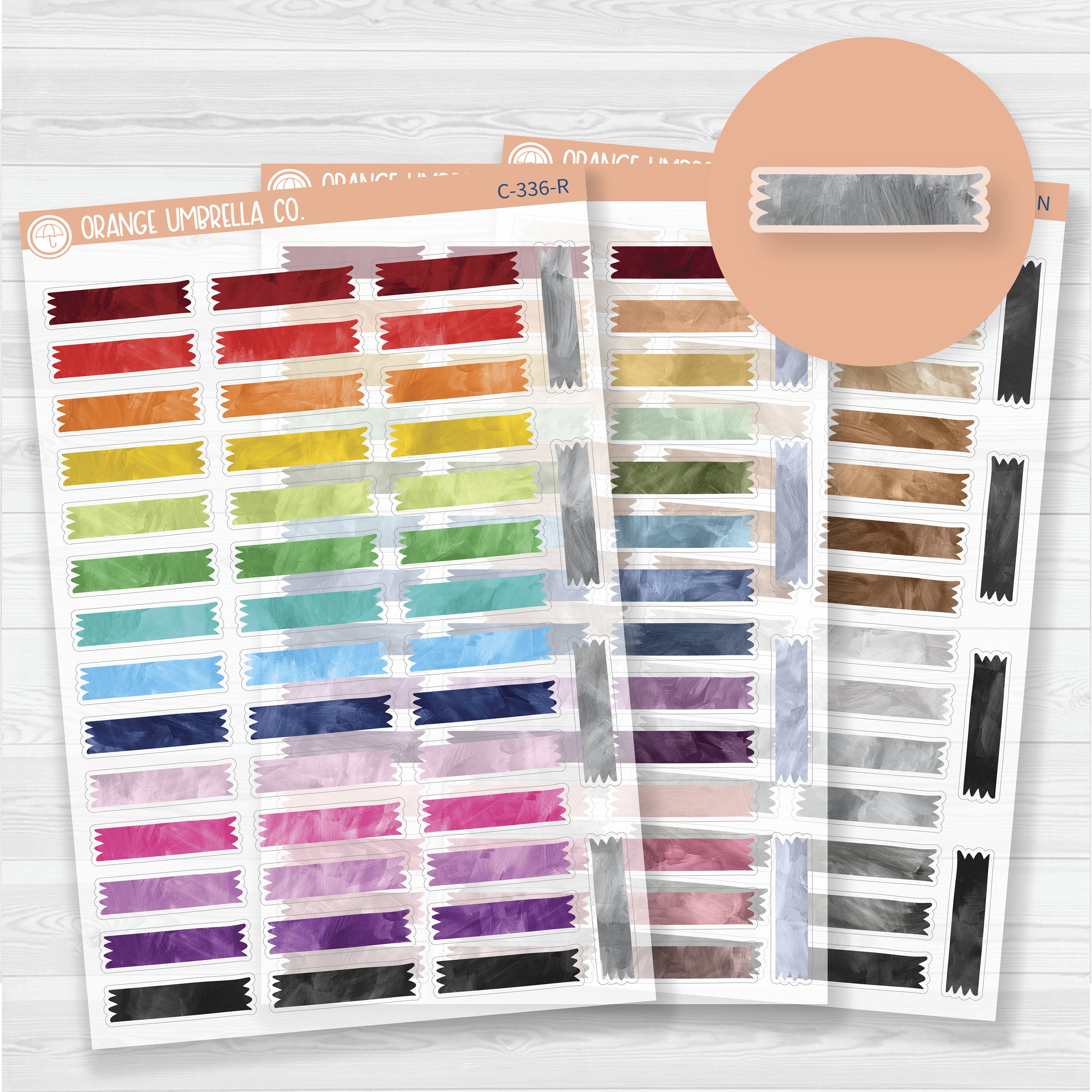 Washi Tape Torn Strips | Clear Matte Watercolor Deco Planner Stickers | C-336-CM