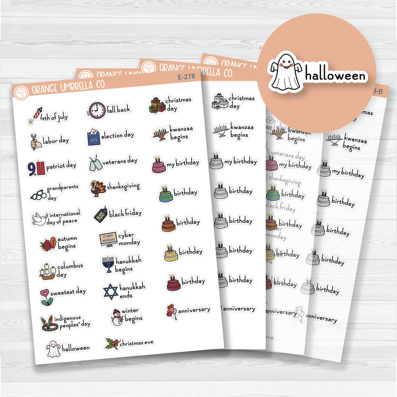Doodle Holidays | Icon & Script Planner Stickers July-December | F16 | doodle-holidays-icon-script-planner-stickers-july-december-f16