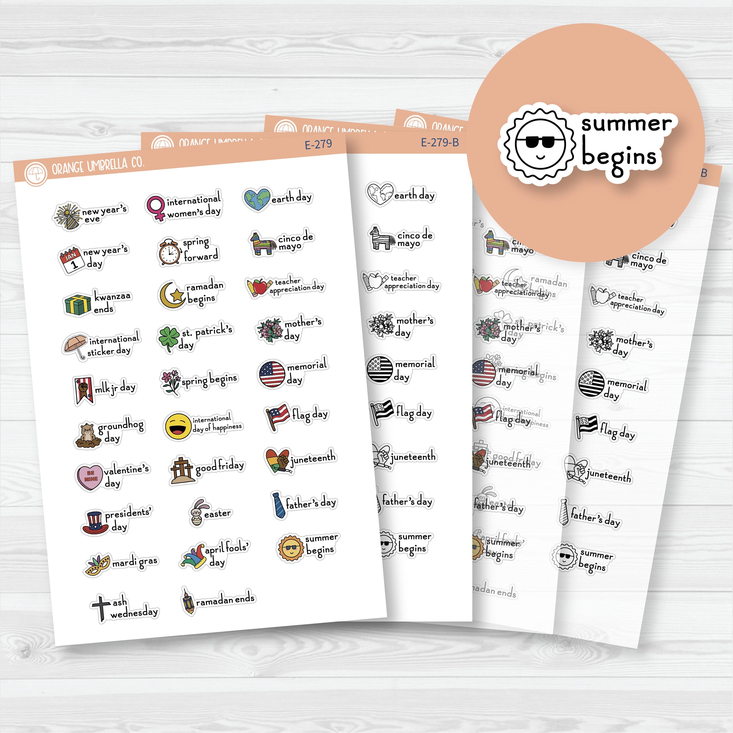 Doodle Holidays | Mini Icon & Script Planner Stickers January-June | F16 | E-279