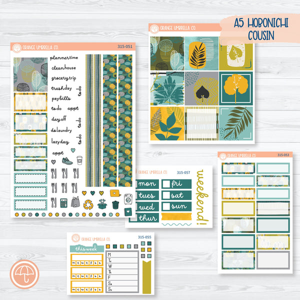 Botanical Retro Leaves | Hobonichi Cousin Planner Kit Stickers | Fresh Start | 315-051