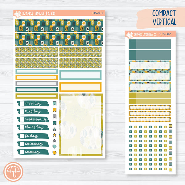 Botanical Retro Leaves | Compact Vertical Planner Kit Stickers for Erin Condren | Fresh Start | 315-081
