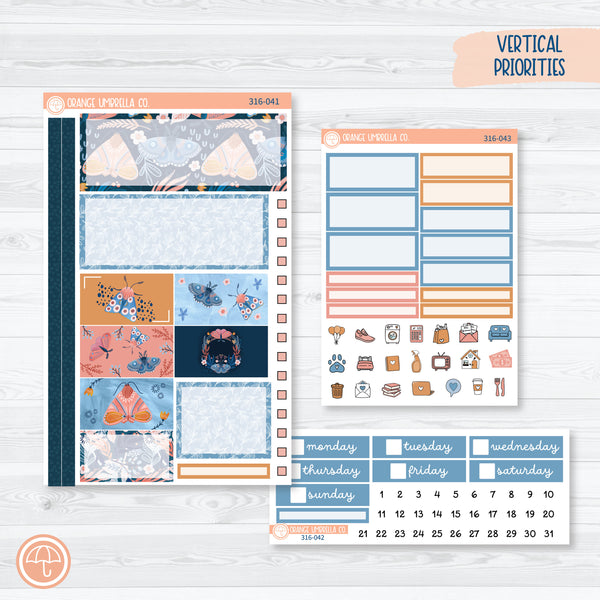 Spring Butterfly & Moths | Plum Vertical Priorities 7x9 Planner Kit Stickers | Flutter By | 316-041
