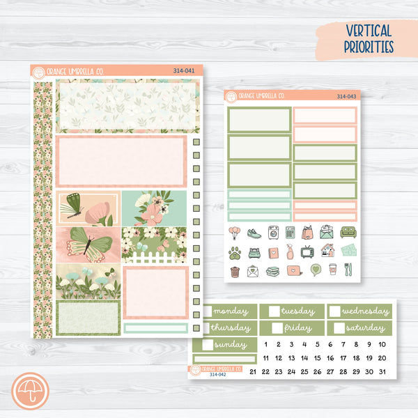 Spring Floral Plum Vertical Priorities 7x9 Planner Kit Stickers | Little Garden | 314-041