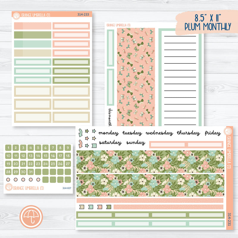 Spring Floral 8.5x11 Plum Monthly Planner Kit Stickers | Little Garden | 314-231