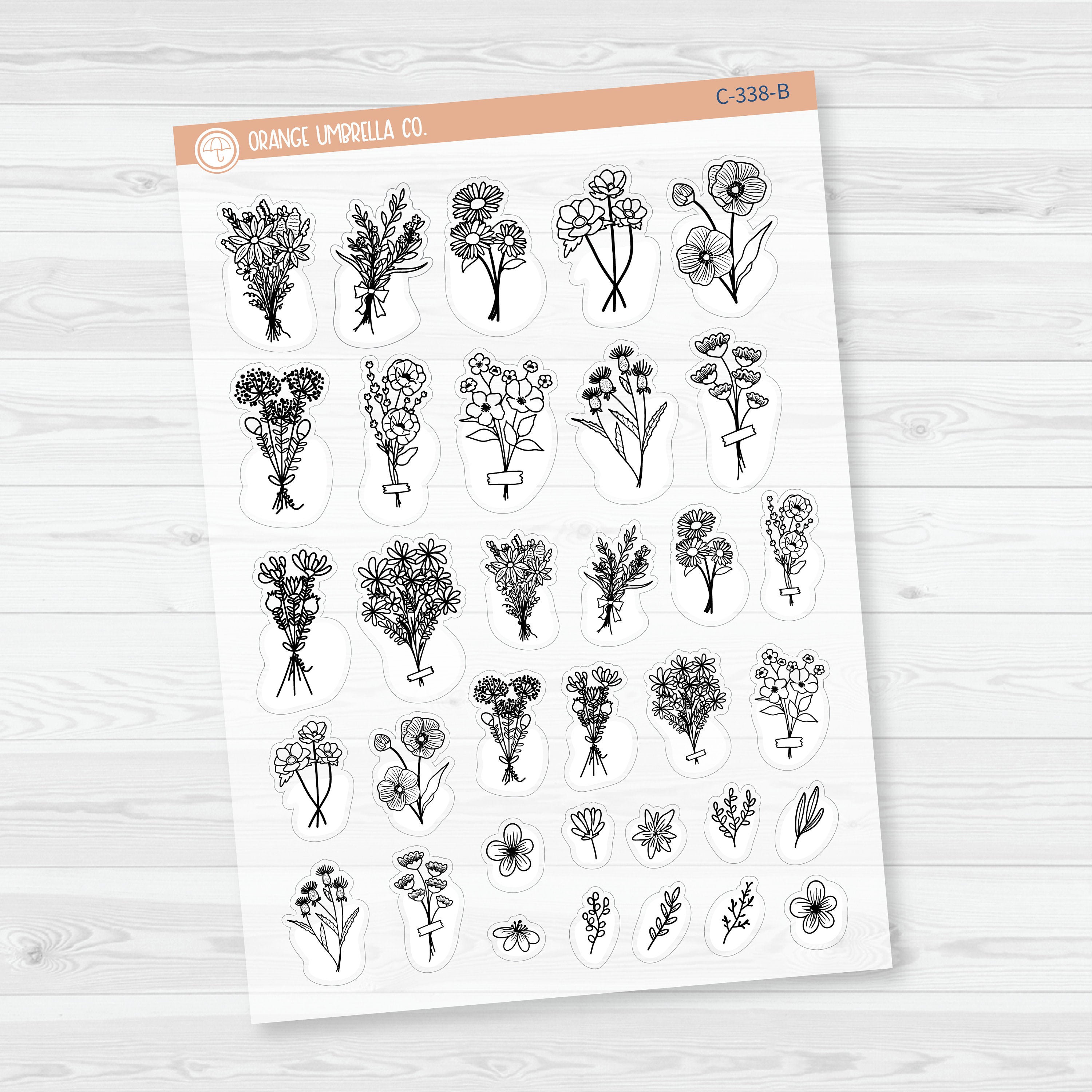 Floral Planner Stickers | Clear Matte Hand Doodled Deco | C-338-CM