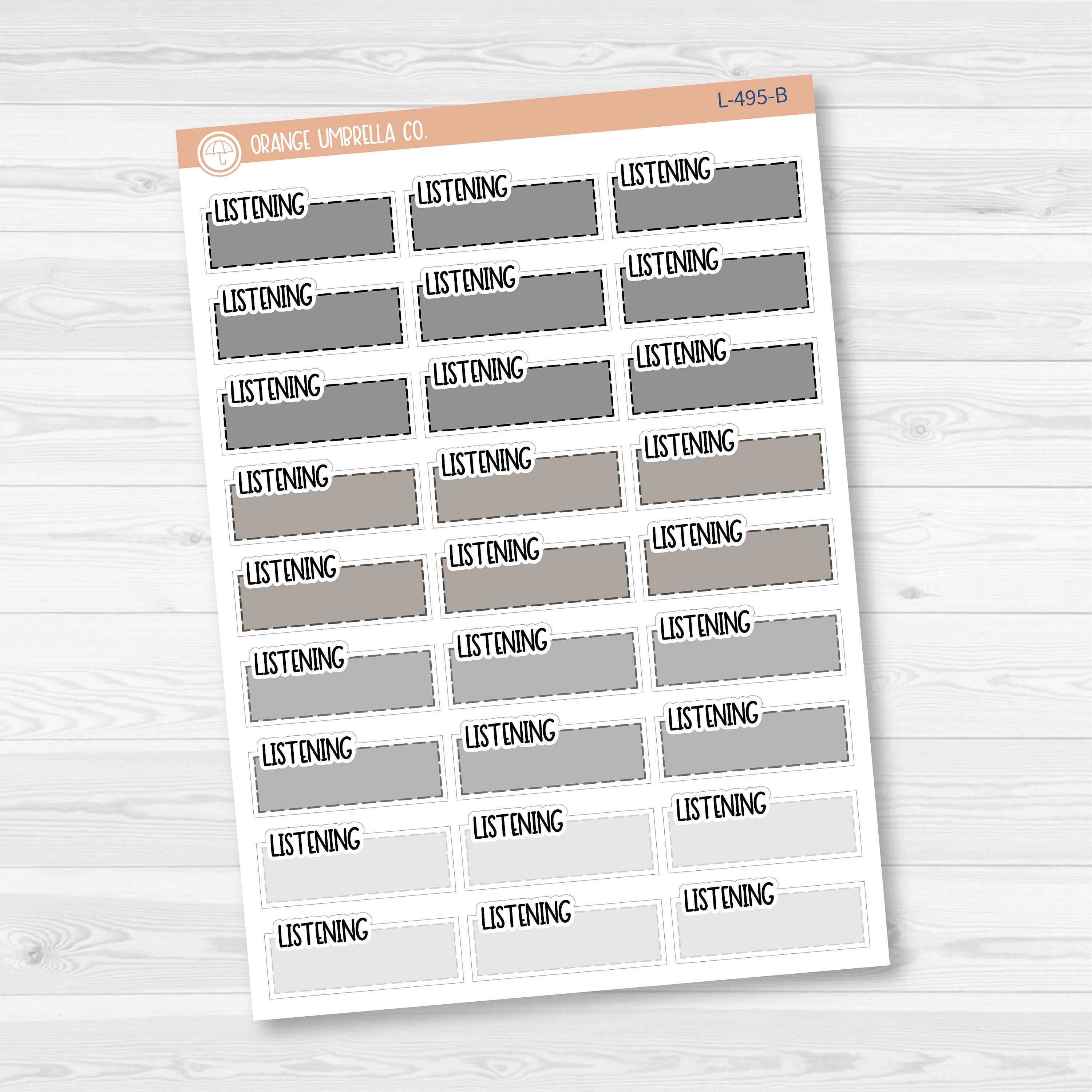 Listening Stitched Quarter Box Planner Stickers | Solid Color Labels | L-495