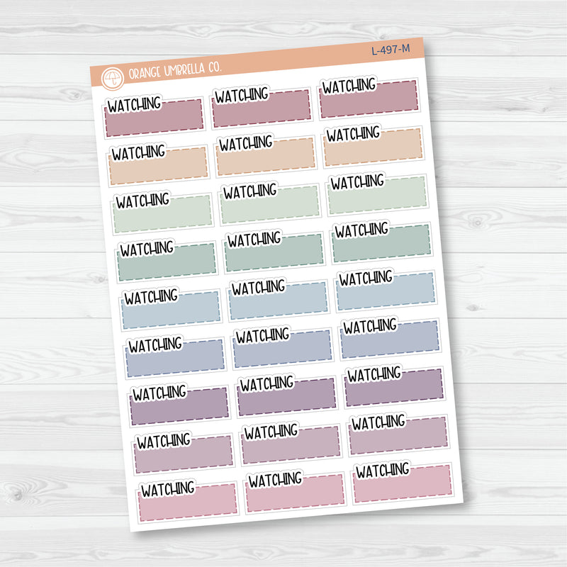 Watching Stitched Quarter Box Planner Stickers | Solid Color Labels | L-497