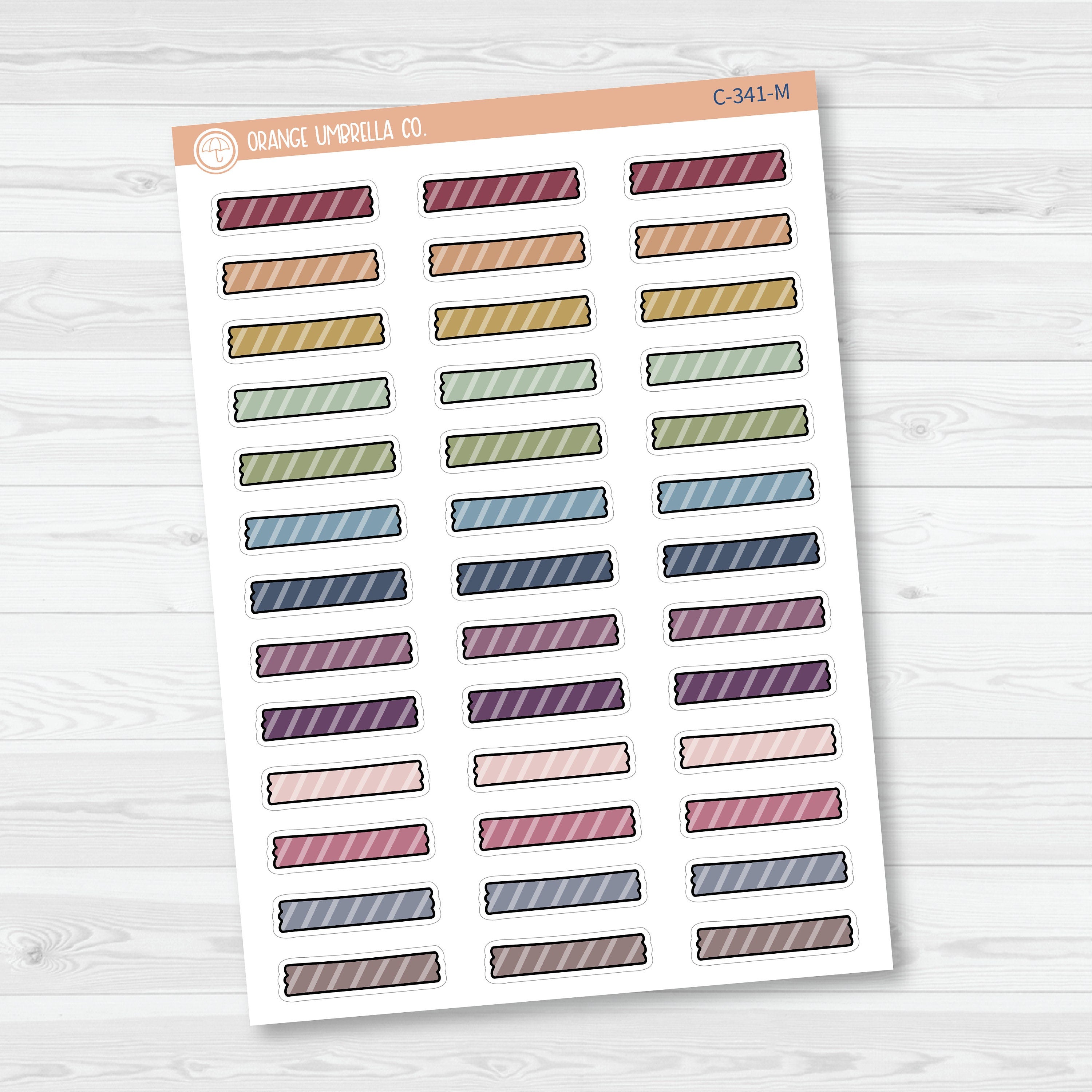 Washi Tape Torn Strips | Striped Deco Planner Stickers| C-341
