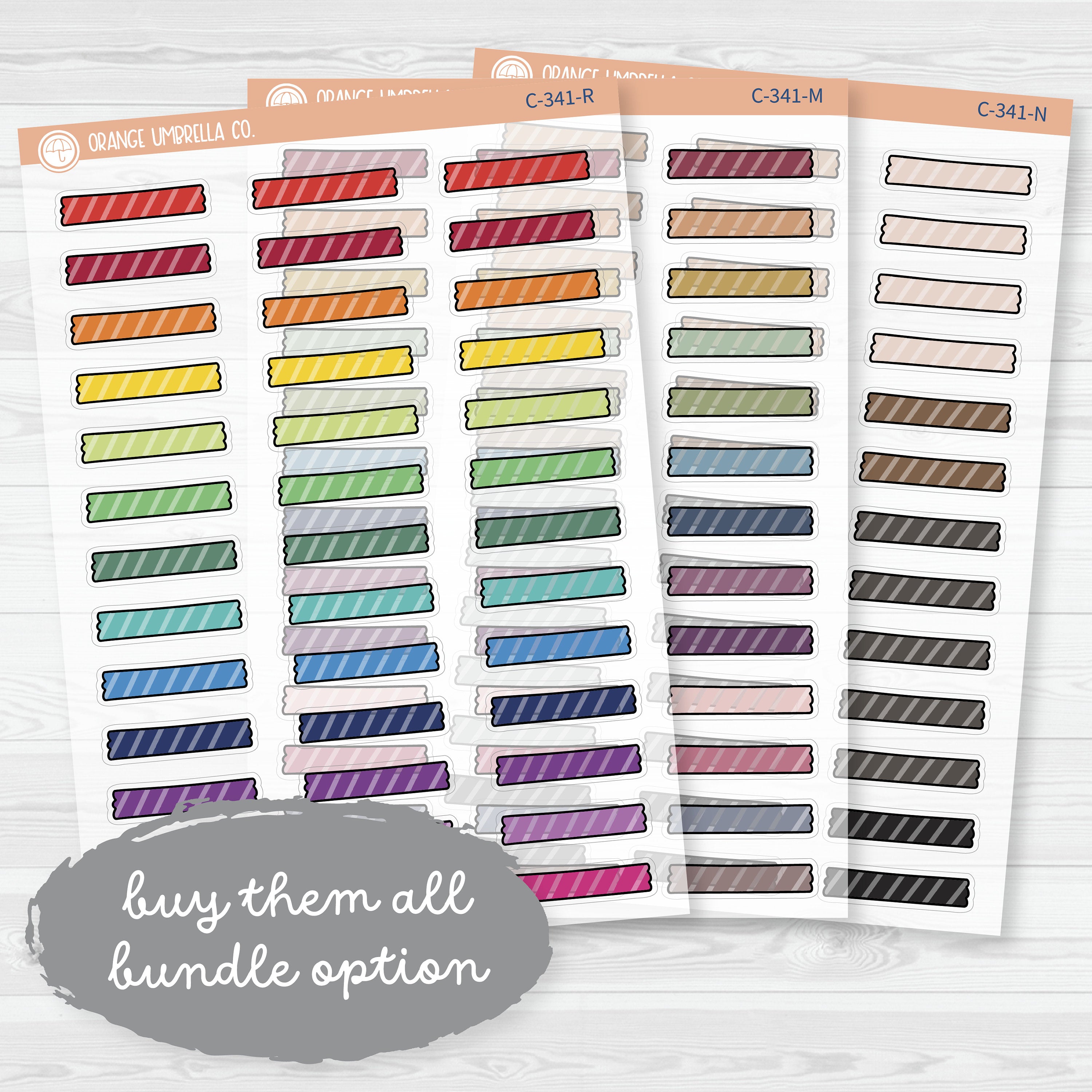 Washi Tape Torn Strips | Clear Matte Striped Deco Planner Stickers | C-341-CM