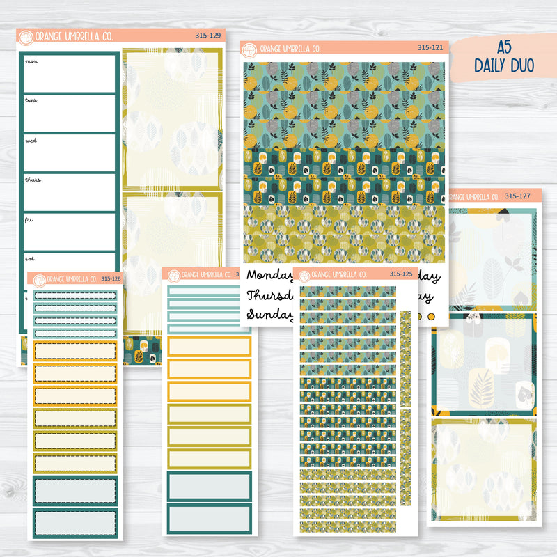 Botanical Retro Leaves | A5 Daily Duo Planner Kit Stickers | Fresh Start | 315-121
