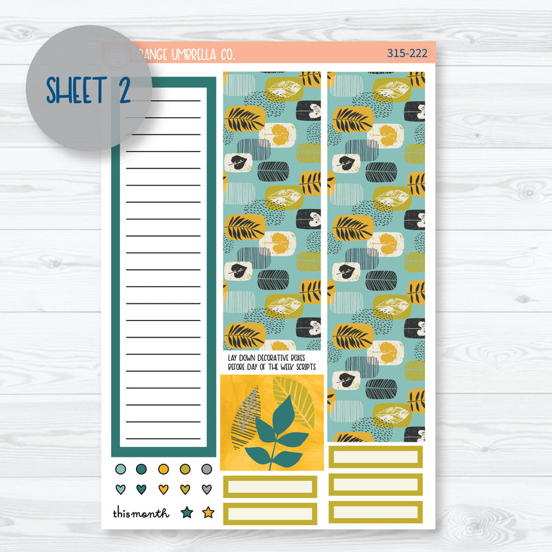 Botanical Retro Leaves | 7x9 Plum Monthly Planner Kit Stickers | Fresh Start | 315-221