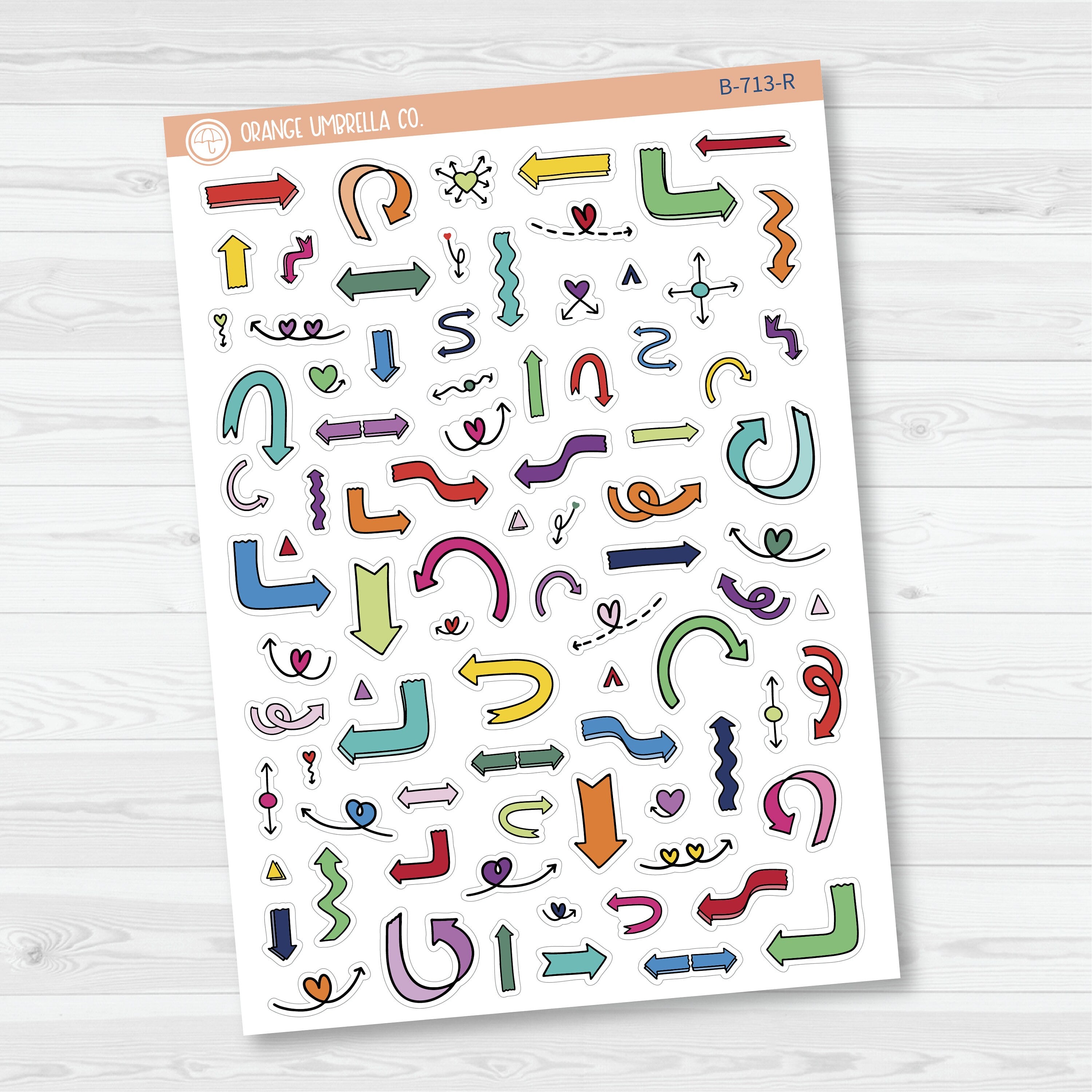 3/12-Hand Doodled Block Arrows Planner Stickers | Mixed Sheet | B-713