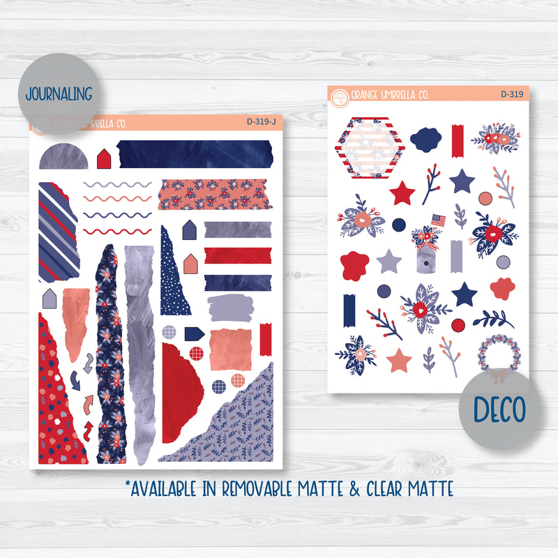 Memorial Day Floral Kit | Deco Journaling Planner Stickers | Patriot | D-319
