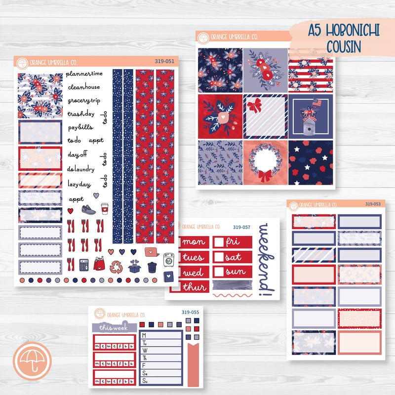 Memorial Day Floral Kit | Hobonichi Cousin Planner Kit Stickers | Patriot | 319-051