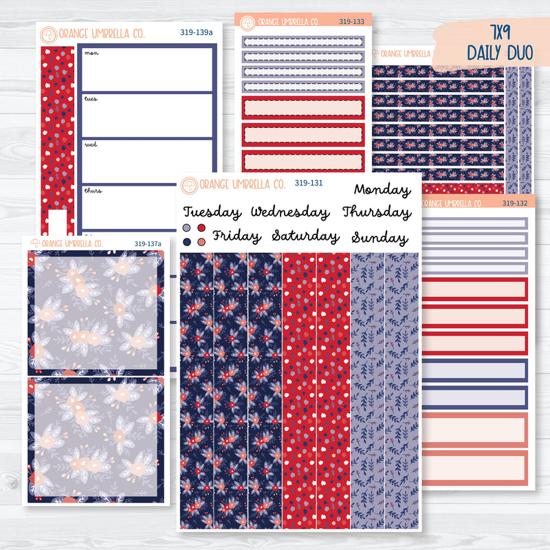Floral Memorial Day Kit | 7x9 Daily Duo Planner Kit Stickers | Patriot | 319-131