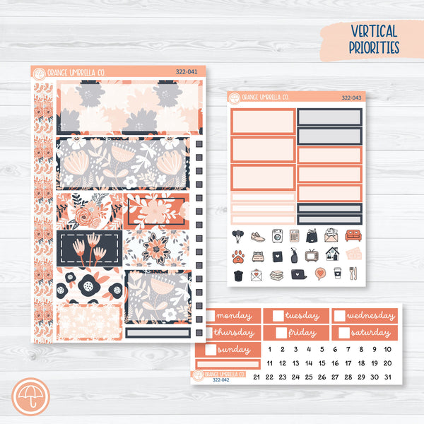 Coral and Navy Plum Vertical Priorities 7x9 Planner Kit Stickers | Melanie's Bliss | 322-041