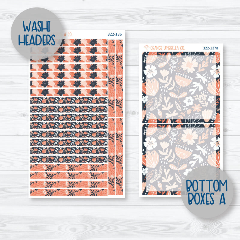 Orange & Navy Floral Kit | 7x9 Daily Duo Planner Kit Stickers | Melanie's Bliss | 322-131
