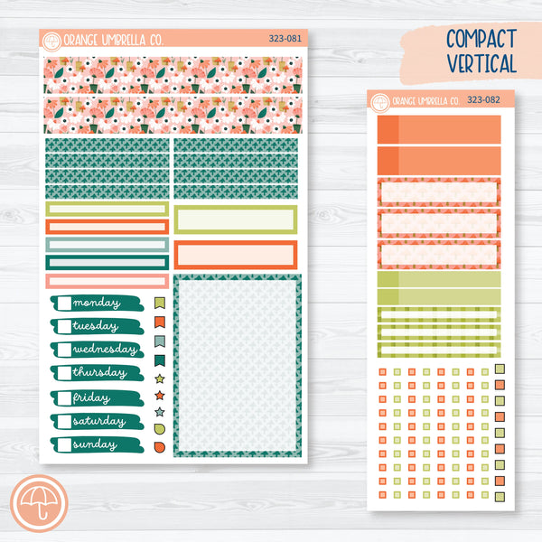 Floral Planner Stickers | Compact Vertical Planner Kit Stickers for Erin Condren | 323-081