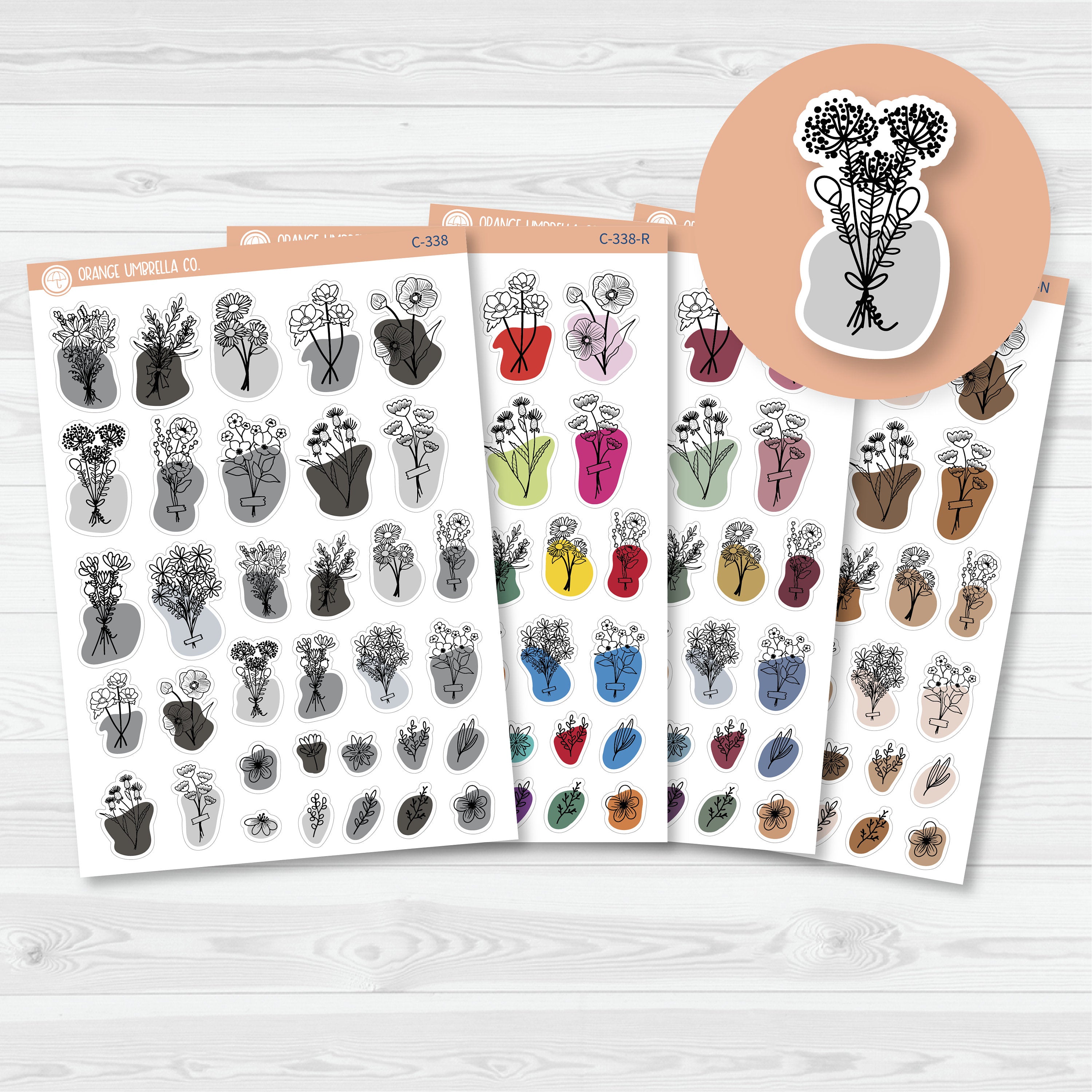 Floral Planner Stickers | Hand Doodled Deco | C-338