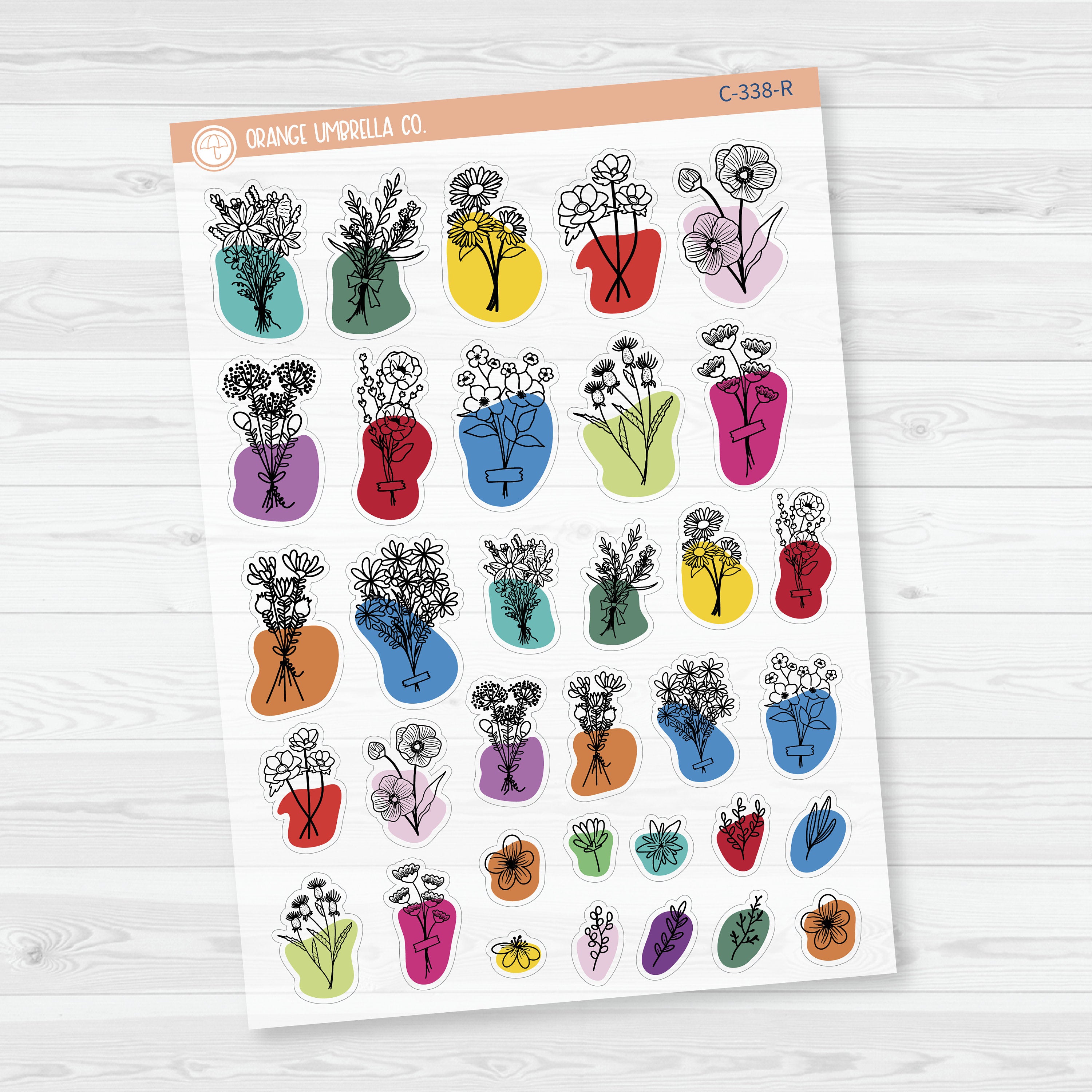 Floral Planner Stickers | Clear Matte Hand Doodled Deco | C-338-CM